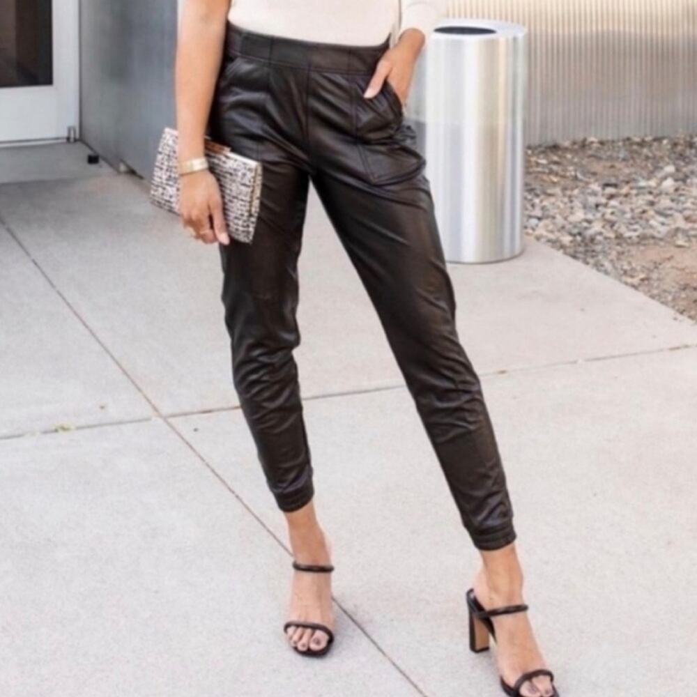 Spanx Faux Leather Joggers Black Medium Elastic Waist Pockets